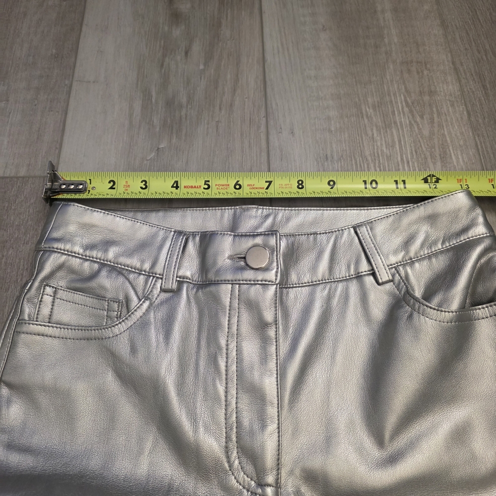 House of Harlow 1960 Silver Faux Leather Pants Size 2 Metallic Straight Leg - Picture 7 of 16